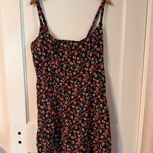 Old Navy Navy Dress with Red and Green Floral Print